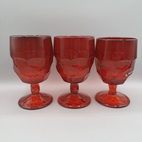 L.E. Smith Vintage Glass Ruby Red Amberina Base Set 3 Goblets Wine Cups Glasses - Picture 1 of 5